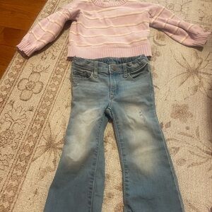 Gap 3T girl knit purple and silver stripe sweater with flare jeans